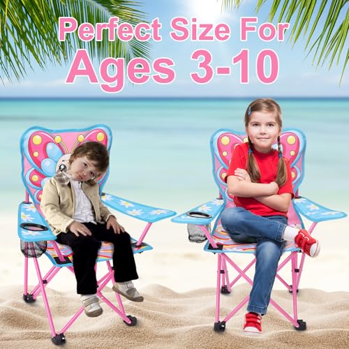 KABOER Kids Outdoor Folding Lawn and Camping Chair with Cup Holder and Carrying Bag, Children's Camping Chairs - color: Butterfly
