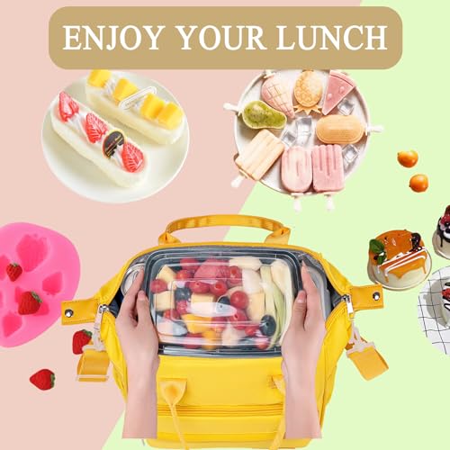 TuErCao Yellow Lunch Box for Women Insulated Lunch Bag for Young Ladies Lunch Tote Bag - color: A17: Yellow, size: Large