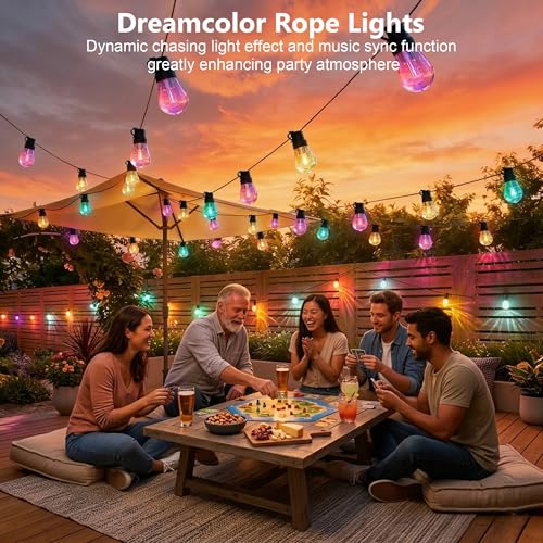 NUERPO Outdoor String Lights, 200FT RGB+IC Outside Light Dimmable Shatterproof LED Bulbs, IP67 Waterproof Chasing Effect Lighting DreamColor Patio Strip Lights for Backyard, Balcony, Outdoor Living - size: 200FT String Lights