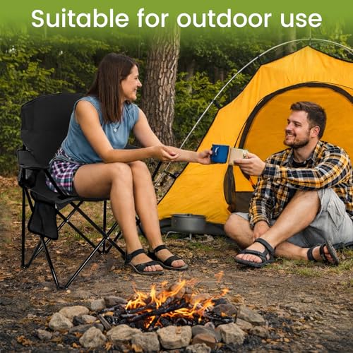 2 Pack Folding Camping Chair with Cup Holder & Side Storage Bag 300lbs Capacity Lightweight High Back Portable for Beach, Picnic, Sport, Black - color: Black, size: 2 Pack