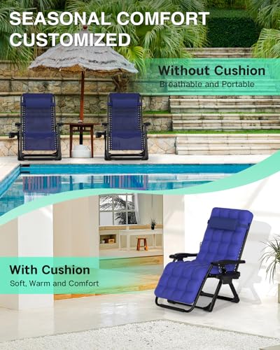 ZENPETIO Zero Gravity Lounge Chair, Foldable Outdoor Recliner with Detachable Cushion, Portable Anti Gravity Lounger for Camping, Patio, Poolside, Lawn - Royal Blue - color: Royal Blue