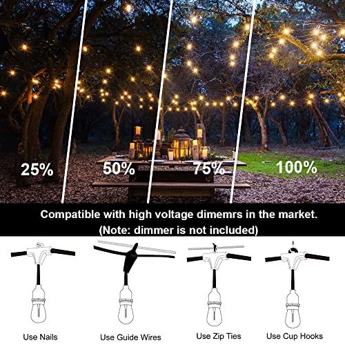 Outdoor String Lights LED 100FT Commercial Grade Heavy Duty Light String Lights with 30 Sockets 32 Shatterproof Plastic Bulbs Include 2 Spare S14 Dimmable Edison Bulbs Patio Market Cafe Light - color: Black, size: 100FT S14