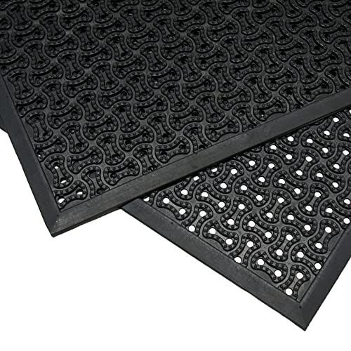 Rubber-Cal "Dura-Scraper Drainage Commercial Door Mat - 3/8 in x 3 ft x 4 ft - Black Rubber Doormat - size: 3' x 4' (Rectangular)