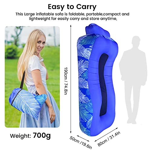 ele ELEOPTION Outdoor Inflatable Camping Couch Waterproof Portable Blow Up Air Sofa Chair Lounger for Backyard Beach Traveling Camping with Compression Sacks (Blue Feather) - color: Blue Feather