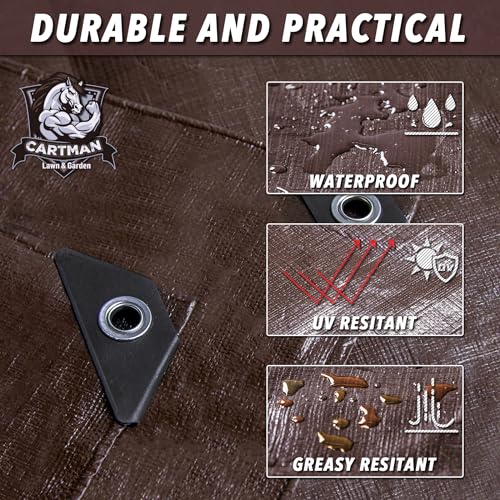CARTMAN Finished Size 10x12 Feet Extra Thick 20 Mil Brown Ultra Heavy Duty Poly Tarp, Multipurpose Protective Cover, UV Resistant, Waterproof Poly Tarpaulin with Reinforced Edges - color: Brown/Brown 20mil, size: 10'×12'