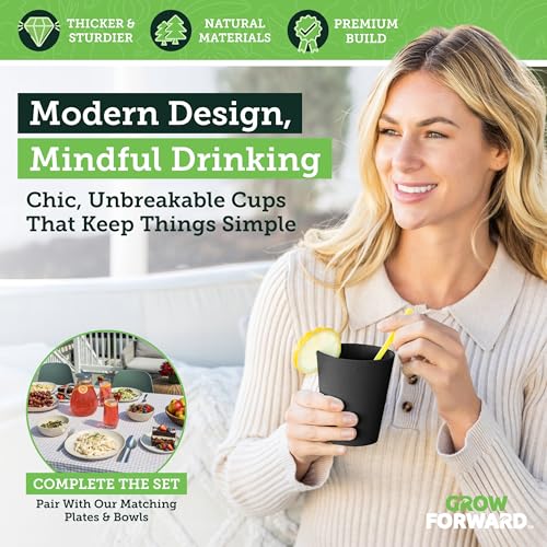 Grow Forward Premium Wheat Straw Cups - 13 & 20 oz Unbreakable BPA Free Hard Plastic Cups - Reusable Lightweight Plastic Drinking Glasses for Kitchen, Outdoor, Water, Camping, RV - Midnight - color: Midnight Black, size: 13/20oz