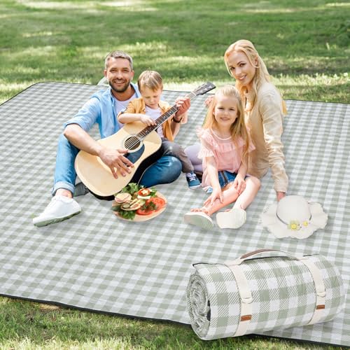 Picnic Blankets Outdoor Extra Large - 80"x80" Portable Waterproof Picnic Blanket, Machine Washable 3-Layer Foldable Park Mat with Sandproof Backing for Grass, Hiking, Travel, Concerts, Indoor (Green) - color: Green