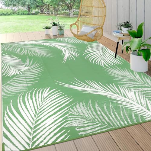 Pauwer Waterproof Outdoor Rug 6x9, Reversible Plastic Straw Patio Camping Rug, Indoor Outdoor RV Mat Carpet for Deck, Camper, Porch, Balcony, Backyard, Picnic, Leaf Green - color: Leaf Green, size: 6' x 9' (Rectangular)