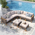 PHI VILLA 7-Piece Curved Patio Furniture Set, Half-Moon Wicker Sectional Furniture Sofa Set for 8 Seats with Cushioned 1 Curved Sectionals, 2 armless Seats, 2 one armrest Sofas and 2 Ottomans, Beige - color: Beige, size: 8 Seats - Curved
