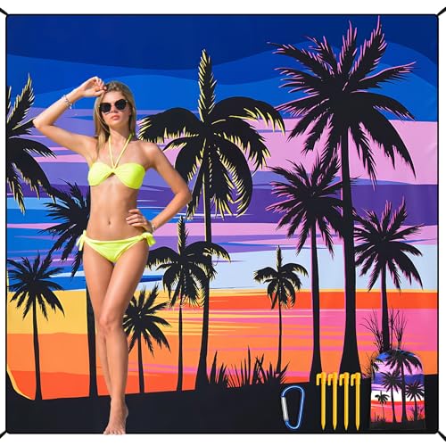 HIHOHO Beach Blanket Waterproof Sandproof Beach Mat 79”x 83” for 1-8 Adults Quick Drying Durable Outdoor Picnic Mat for Beach Festival Travel Camping Hiking (Color Cocotree, 79"×83"(4 Person)) - color: Color Cocotree, size: 6'11" x 6'7"