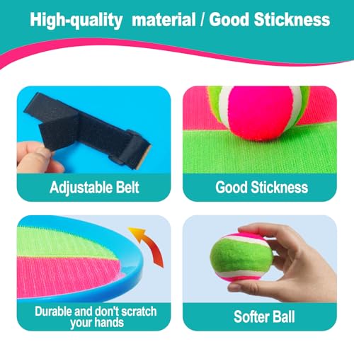 Toss and Catch Ball Set – Family Outdoor Games, Games for Kids Ages 4-8 +, Beach Kids Toys Great for Boys and Girls, Ideal for Birthday Includes 4 Paddles 4 Sticky Balls (36 Months+)