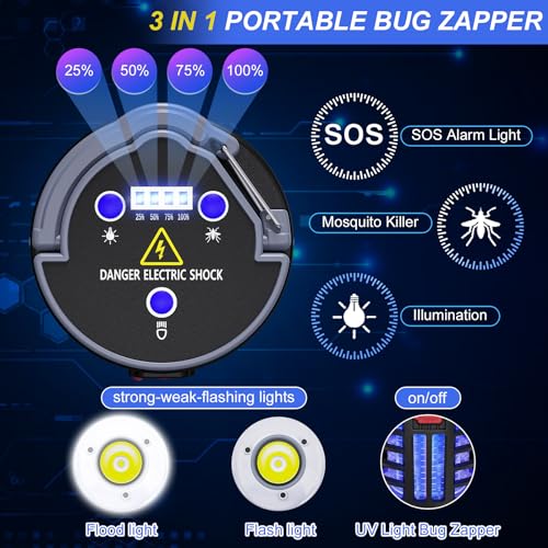 3 in 1 Indoor Bug Outdoor Mosquito Zappers, USB Rechargeable Mosquito Killer Portable Waterproof, LED Lantern Fly Zappers Camp Light Emergency Light for Home, Backyard, Camping Patio - 2 Pack