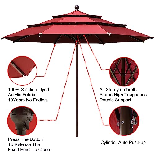 EliteShade USA 10-Year-Non-Fading 11ft 3-Tier Market Patio Umbrella, Commercial Grade Outdoor Table Umbrella with Cylinder Push-Up, Windproof & UPF 50+ UV Protection, Heavy Duty Ventilation for Garden, Deck, Pool, Backyard, Beach & Bistro, Burgundy - colo