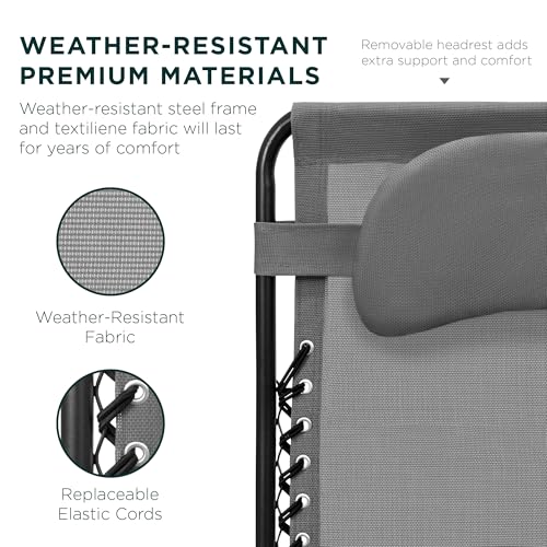 Best Choice Products Oversized Zero Gravity Chair, Folding Outdoor Patio Lounge Recliner w/Cup Holder Accessory Tray, Pillow - Ice Gray - color: Ice Gray