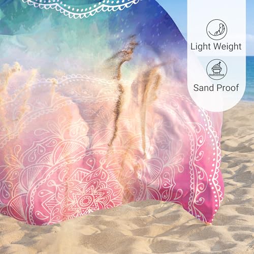 Sunlit Silky Soft Sand Proof Beach Blanket 106"x81" / 85"x72" Sand Proof Mat with Corner Pockets and Mesh Bag for Beach Party, Travel, Camping and Outdoor Music Festival, Mandala - color: Center Mandala-blue Pink, size: 120"x108"