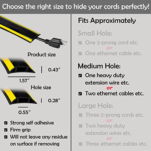 Rubber Bond Cord Cover Floor Cable Protector - Strong Self Adhesive Floor Cord Covers for Wires - Low Profile Extension Cord Covers for Floor & Wall - color: Black Stripped - One Thick Cord, size: 6 Feet