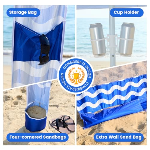 Zeraty Beach Cabana 8'×8', Portable Beach Canopy with Side Wall, UPF 50+ Silver-Coated Beach Tent Sun Shelter, Wind Resistant Adjustable Altitude Beach Umbrella Tent for Family, Navy Blue - color: Navy Blue