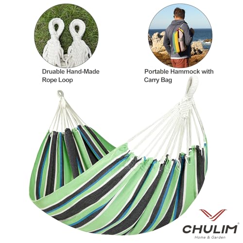 CHULIM Brazilian Double Hammock with Tree Straps,Extra Large 94x63IN,2 Persons Hammock for Backyard Patio Outdoor and Indoor,450lbs Weight Capacity,Soft Woven Cotton Fabric - Black Stripe - color: Black Stripe