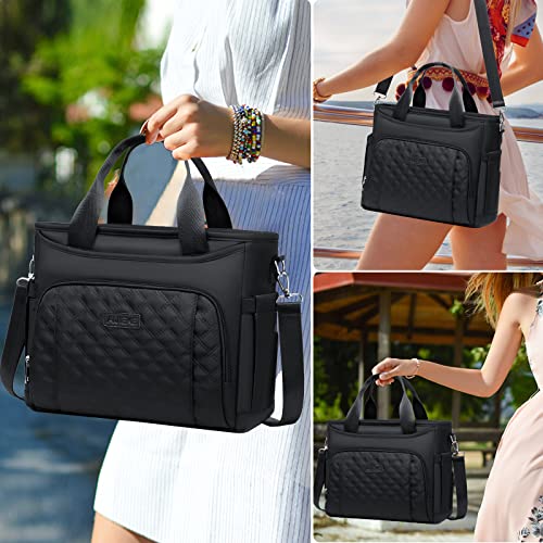 AIJIEKE Extra Large Lunch Bag for Women & Men, Insulated Leakproof Lunch Box for Work, Reusable Adult Lunch Tote with Shoulder Strap, Multi-Pocket Cooler Bag for Office, Picnic, Beach, Black - color: Black