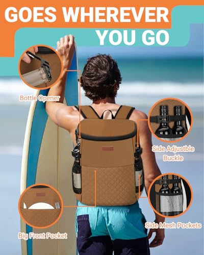 Soft Cooler Backpack 30 Cans/45 Cans, Backpack Coolers Insulated Leak Proof Thermal Lunch Backpack for Men Work Small Cooler Bag Beach Travel Picnic Drink Beverage Beer - color: Yellow, size: 30 Cans