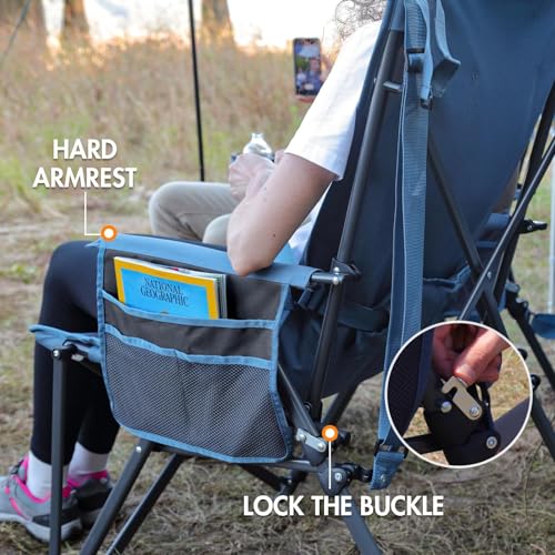 Portal Camping Chair with Lumbar Support for Adults Folding Portable High Back Oversized, 400LBS - color: Blue
