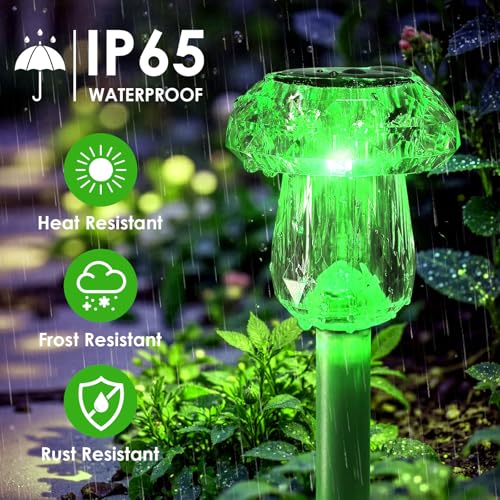 Mancra 8 Pack Solar Garden Lights Outdoor, Green LED Mushroom Solar Pathway Lights Waterproof Dusk to Dawn Solar Lights for Yard Walkway Garden Decor - color: Green