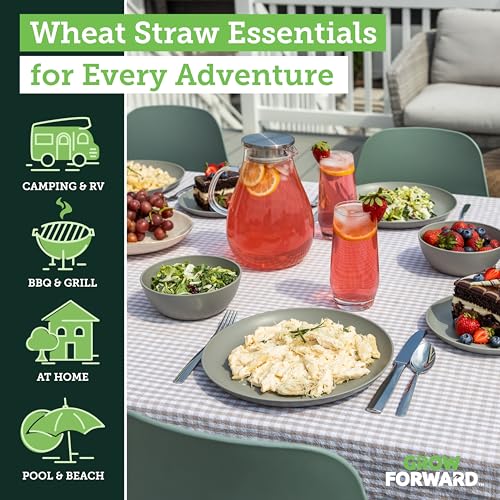 Grow Forward 16-piece Premium Wheat Straw Dinnerware Sets for 4 - Unbreakable Dishwasher & Microwave Safe Plastic Plates and Bowls Sets - Patio, Outdoors, RV, Camping Dishes - Feather - color: Feather Grey