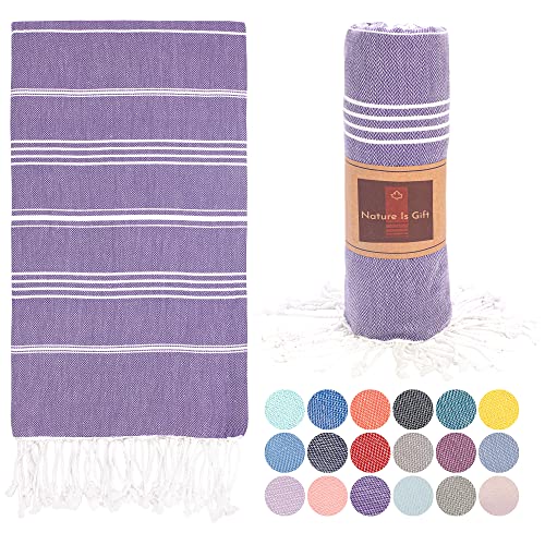 Turkish Beach Towel | 100% Cotton, Prewashed, 38 x 70 Inches | Quick Dry, Sand Free, Lightweight | Large Bath Towel for Beach, Pool, Bathroom, SPA, Gym, Yoga and Beach Blanket (Medium Purple) - color: White Purple