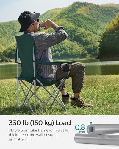 SONGMICS 2 Pack Folding Camping Chairs, Load 330 lb, Cup Holder and High Backrest, Heavy-Duty Structure, for Lawn, Garden, Fishing, Terrace, Dark Green UGCB08GN - color: Green, style: 2PC (21.3"D x 33.9"W x 38.2"H)