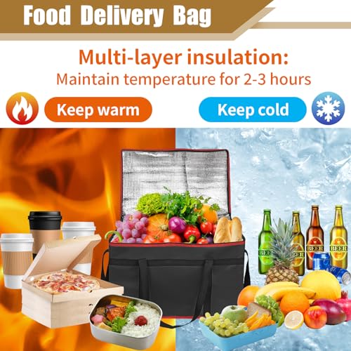 PEASUG Insulated Bags for Food Delivery, XXXL Pizza Delivery Bags, Large Capacity Cooler Bag Keep Food Warm for Grocery Shopping and Catering, Foldable, Heavy-Duty (Red) - color: Red-Black, size: XXX-Large