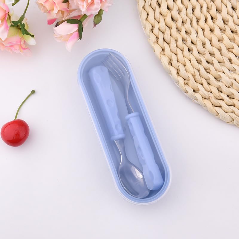 Safe Stainless Steel Utensil Set for Daughter Son Reusable Fork Spoon Set with Travel Case Easy-Grip Handles Set for Grandson Granddaughter Flatware Set for School Lunch Travel Outdoors Cutlery Kit - color: Blue
