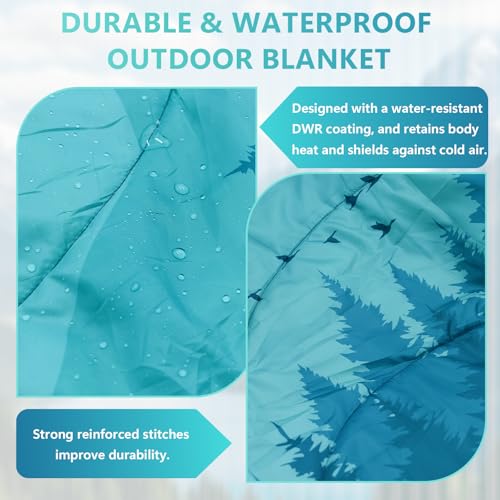 Camping Blanket, Waterproof Outdoor Blankets for Sleeping Packable Ultralight Puffy Camping Quilt for Hammock Hiking Picnic Stadium Beach Cold Weather 55"x78.8" - color: Cyan Mountain Blanket