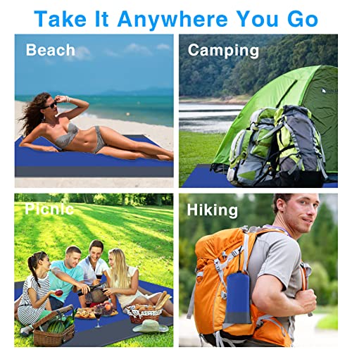 Beach Blanket - Sandproof Waterproof & Lightweight - Blue - 83" X 79" - Fits 4-6 Persons - Compact & Portable - Ideal for Beach, Camping, Hiking & Picnicking - color: Blue Gray