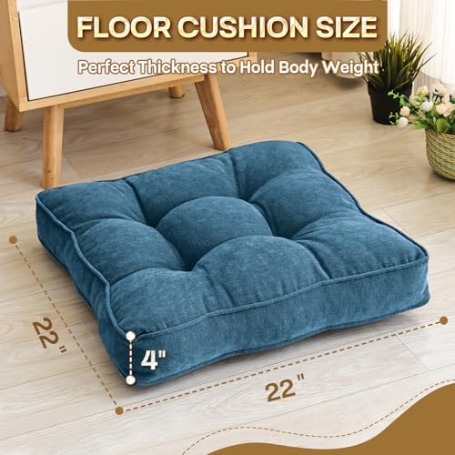 1 MIDDLE ONE Floor Pillow Set of 2, Memory Foam Floor Cushions for Adults, Large Meditation Pillow for Sitting, 22 x 22 Inches (Square | Navy) - color: Square | Navy