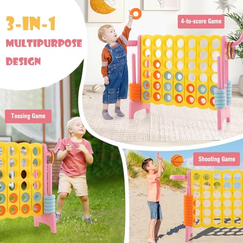 AKUSTIK Giant Connect Game Outdoor, 4 in a Row Jumbo 4 to Score for Kids Adults Family Party Yard Lawn, Large Connect Game with Quick Release Slider 42 Jumbo Rings - color: Light Pink