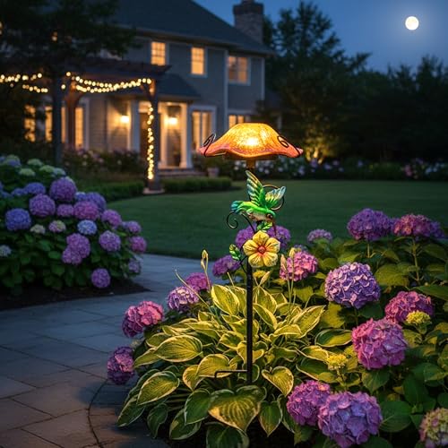 Solar Outdoor Lights Decorative Solar Glass Mushroom Lights Waterproof LED Yellow Garden Stake Light for Walkway Pathway Lawn Patio Yard Decorations. - color: Orange