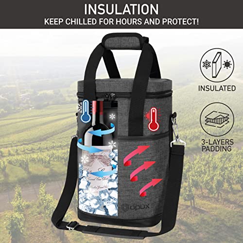 Opux Insulated Wine Tote, 4 Bottle Cooler Bag - Leakproof, Padded Portable Carrier for Travel, Picnic, BYOB - Gift for Wine Lovers (Charcoal Gray) - color: Charcoal Gray, size: 4 Bottle