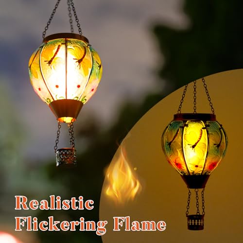 2 Pack Dragonfly Hot Air Balloon Solar Lantern Outdoor Waterproof, Glass Balloon Lanterns for Outside, Decorative Hanging Solar Lights Patio Garden Yard Gift for Women Moms - color: Dragonfly- 2Pack
