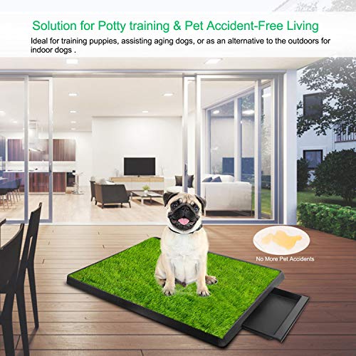 Dog Grass Pad with Tray, Dog Litter Box, Grass Pad for Dogs Indoor&Outdoor, Dog Potty Tray, Washable Puppy Pee Pad Turf for Dogs to Pee on Balcony Patio (25" x 21")