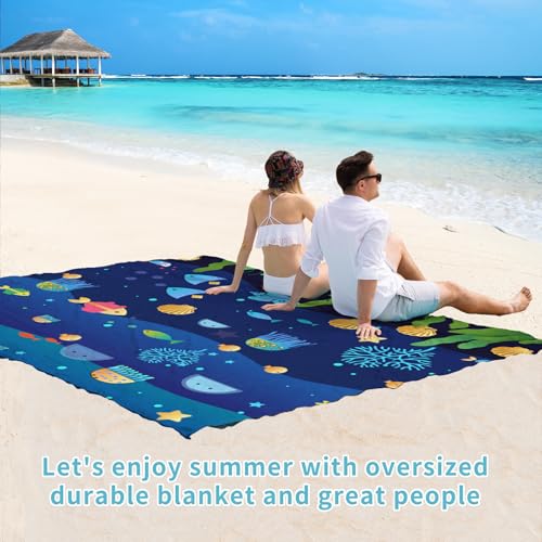 Beach Blanket 78''×110'' Suits 1-7 Adults Waterproof Sandproof Oversized Lightweight Blanket Packable Large Picnic Mat for Beach Travel Camping Picnic Hiking - color: Undersea, size: 78''x110''