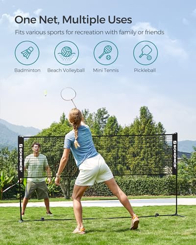 SONGMICS Badminton Net, Height Adjustable Volleyball Net, Pickleball Net for Junior Tennis, Kids, Indoor Outdoor Court, Foldable Nylon Net with Poles 10ft/13ft/16.5ft Wide - color: Black, size: 10FT