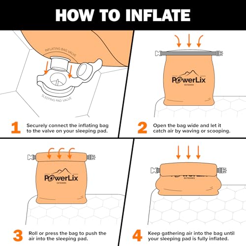 POWERLIX Ultralight Inflatable Camping Sleeping Pad - Camping Mattress for Backpacking, Hiking, Compact Lightweight Sleeping Mat for Camping, Inflation Bag/Repair Kit Included - color: Orange & Black
