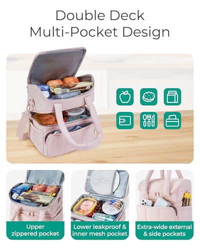 BAGSMART Lunch Bag Women, Double Deck Insulated Lunch Box, Quilted Puffer Lunch Tote, Leakproof, Durable & Reusable Large Lunch Cooler For Work Picnic Travel Meal Prep, Leopard - color: Print-Leopard, size: Large(double deck)
