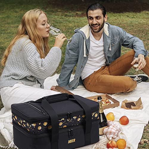 MIER Insulated Double Casserole Carrier Bag for Lasagna Lugger, Potluck Parties, Picnic, Beach, Fits 9 x 13 Inches Baking Dish, Casserole Dish, Expandable, Black - color: Black