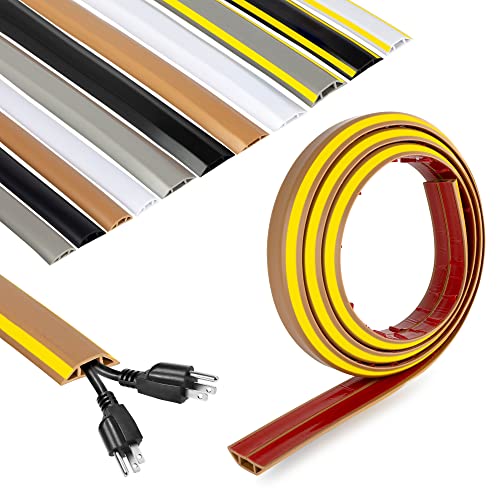 Rubber Bond Cord Cover Floor Cable Protector - Strong Self Adhesive Floor Cord Covers for Wires - Low Profile Extension Cord Covers for Floor & Wall - color: Brown Stripped - Two Thick Cords, size: 4 Feet