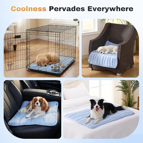 ZOMISIA Cooling Mat for Large Dogs - Thin Portable Pet Cooling Pad, Breathable and Washable Cool Fiber with Non-Slip Bottom, Outdoor Use for Summer, 36x27, Blue - size: 36''x27''(Large)