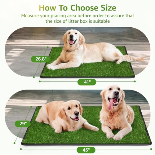 LOOBANI Dog Grass Pad with Tray Large - Dog Litter Box Indoor Potty for Apartment and Patio Training with 2 Pack Grass Pee Pads for Replacement(Tray Potty 45 * 29inch) - size: Tray Potty 45*29inch