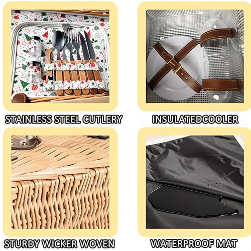 Wicker Picnic Basket Kit Set for 2 Adults with Blanket and Folding Wine Table,Multifunctional Picnic Set Insulated Portable Storage Capacity Full Tablewares,Camping,Outdoor,Wedding Gifts,Beach - color: Steaming Color2