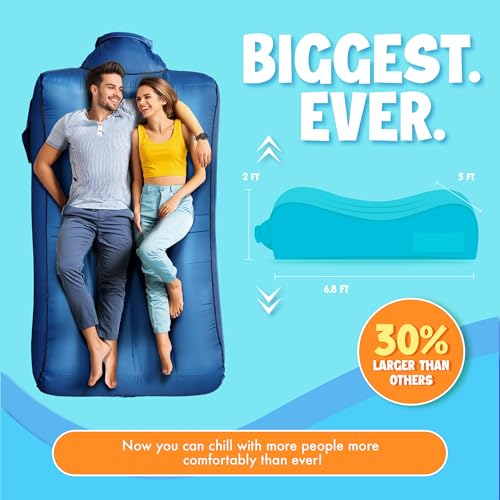 Chillbo Inflatable Couch – Unique Designs - No-Pump Setup, Ripstop Polyester, Stability Pegs, Fun Prints - Portable Air Inflatable Lounger for Beach, Camping, Festivals, and Tailgating - color: Royal Blue, size: X-Large