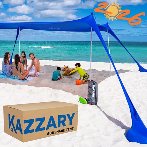 Beach Tent UPF50+ Sun Shade Canopy with Sandbags, 4 Stability Poles, Ground Pegs, Flying Disc Sand Shovel, Lightweight Sunshade Shelter, 7ft Tall for Outdoor Trips, Camping and Sports - color: Bright Blue, size: XL - 10.5 X 10 ft. (with 4 Poles)